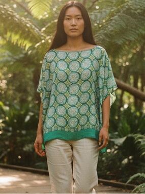 Talbots Green Cotton Silk Sheer Kimono Blouse